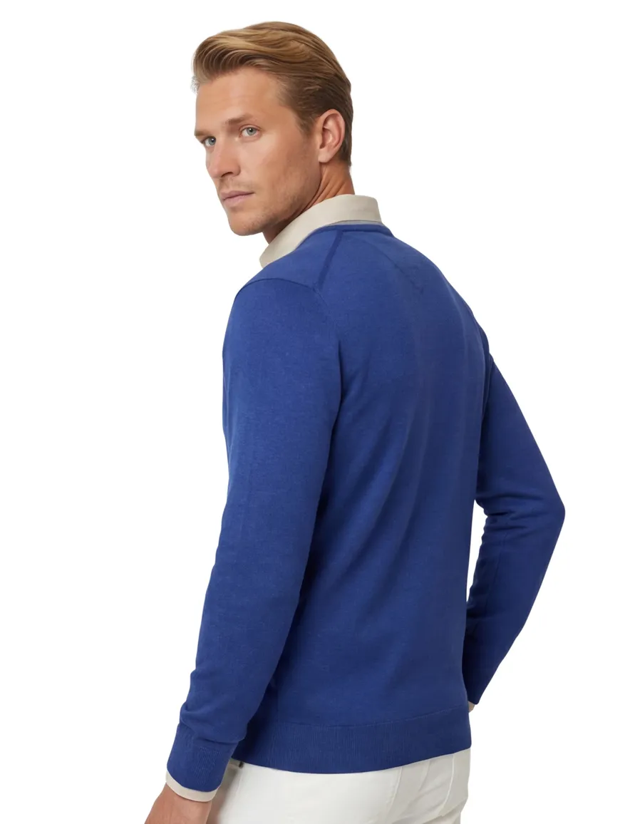 Portofino trui v-hals blauw extra lang
