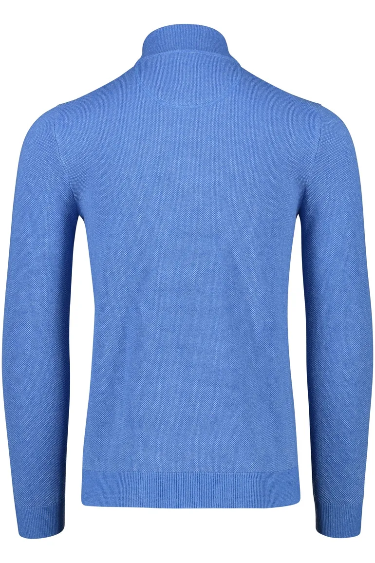 Portofino trui extra lange mouwlengte opstaande kraag blauw effen katoen