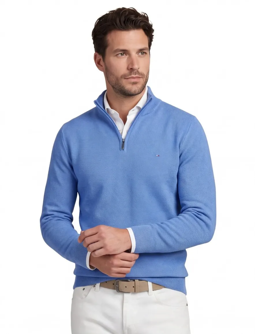 Portofino trui extra lange mouwlengte blauw gemêleerd katoen