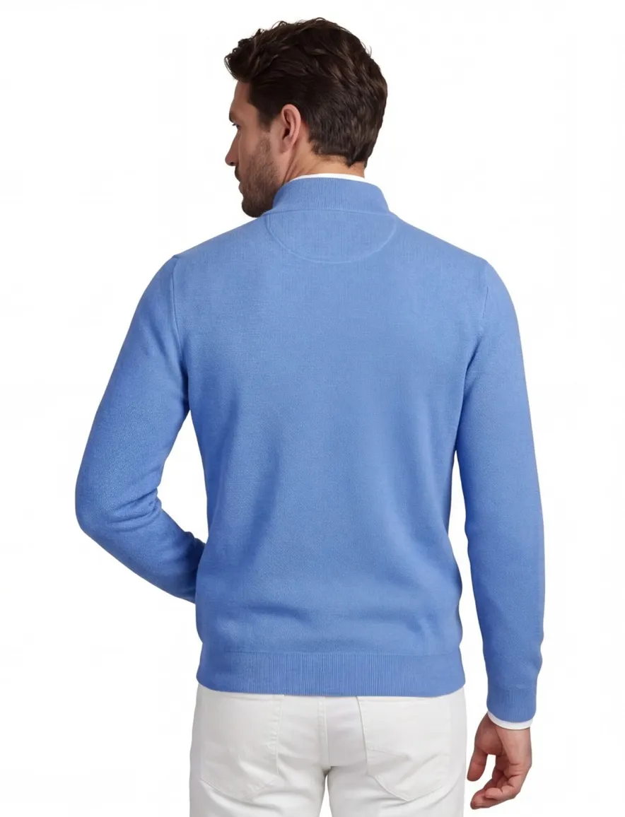 Portofino trui extra lange mouwlengte blauw gemêleerd katoen
