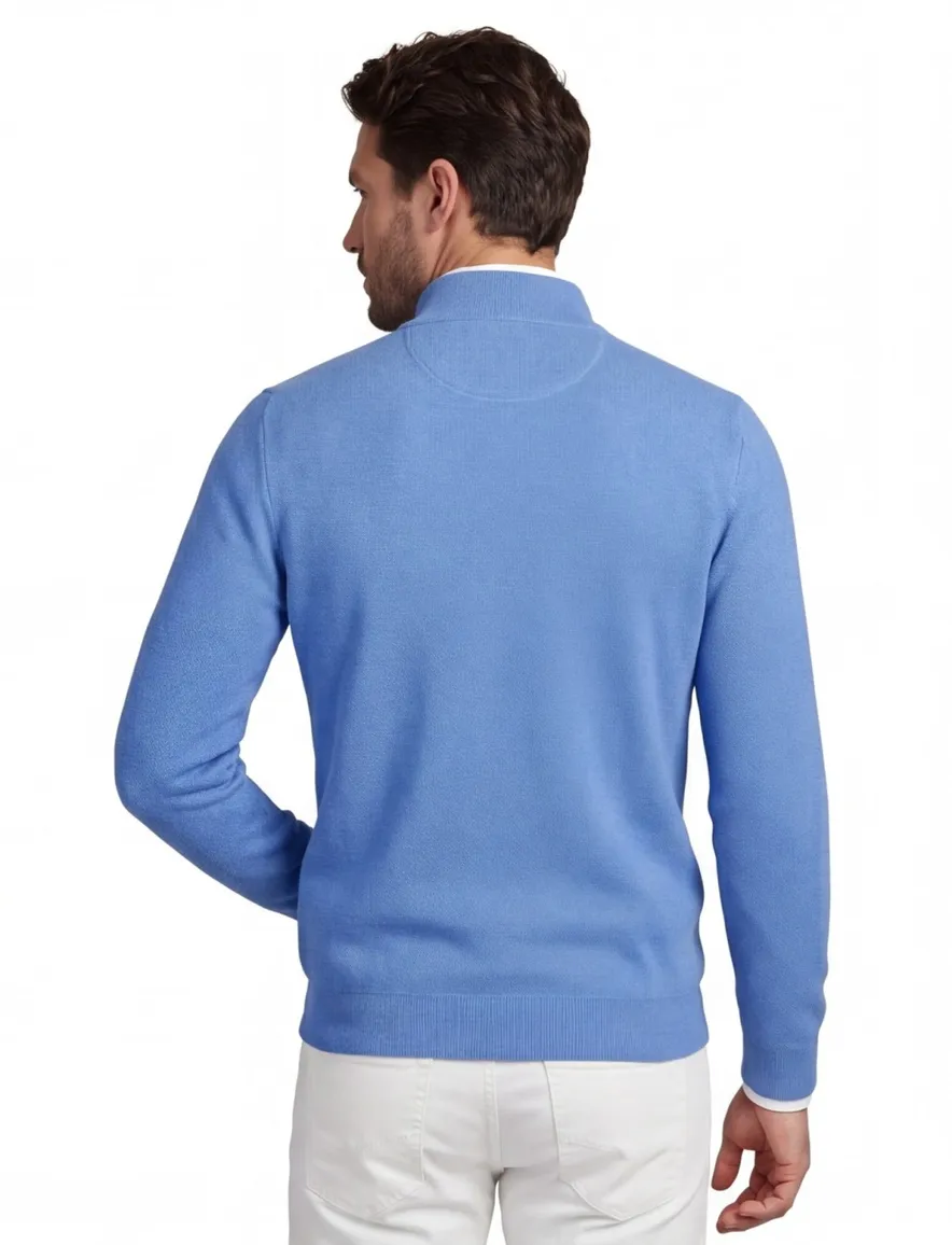 Portofino trui extra lange mouwlengte opstaande kraag blauw gemêleerd katoen