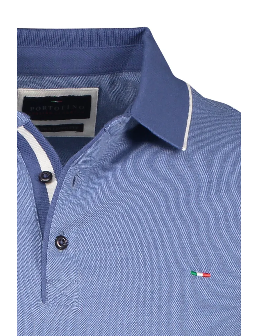 Portofino polo normale fit blauw effen katoen 3 knoops