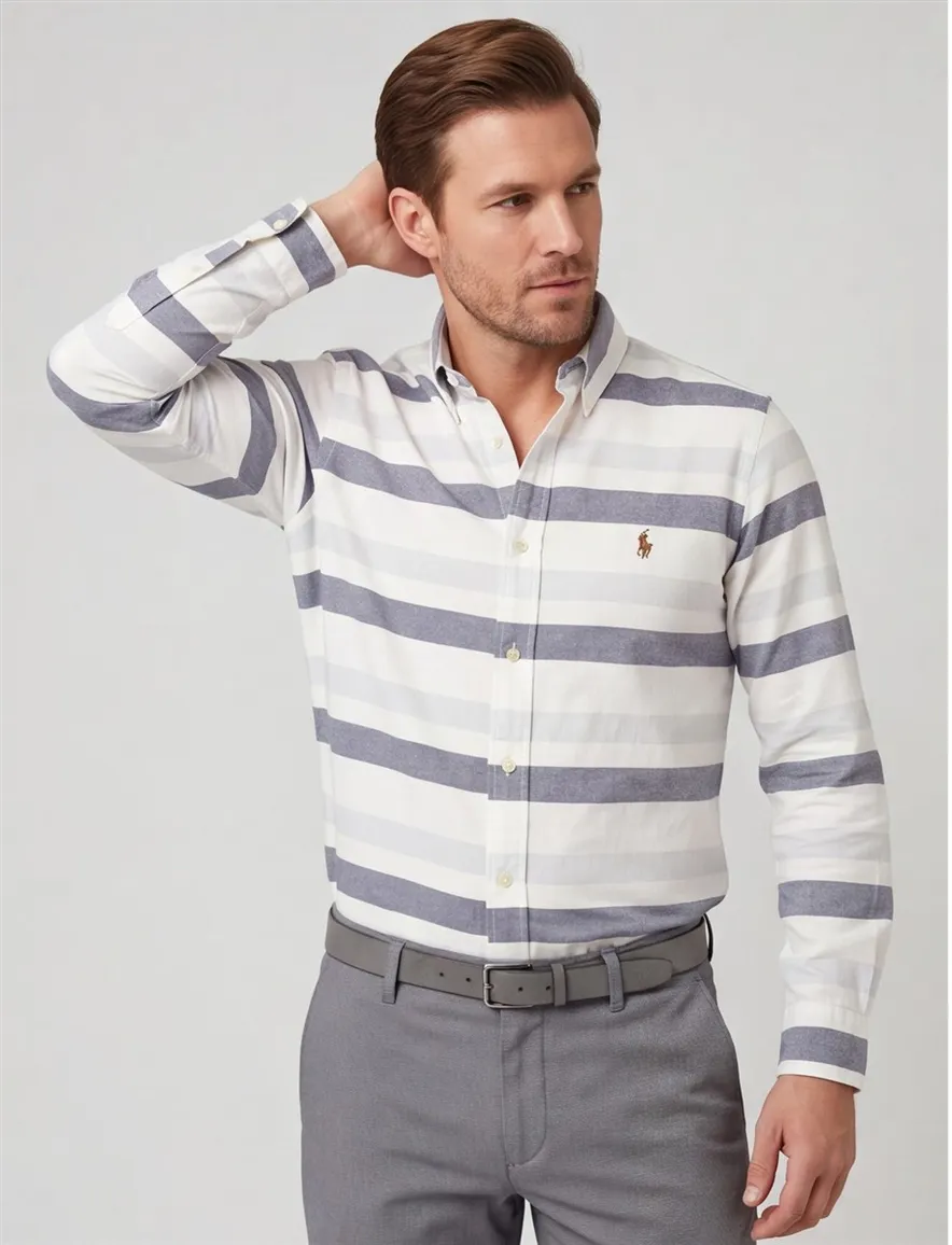 Polo Ralph Lauren casual overhemd normale fit grijs gestreept katoen