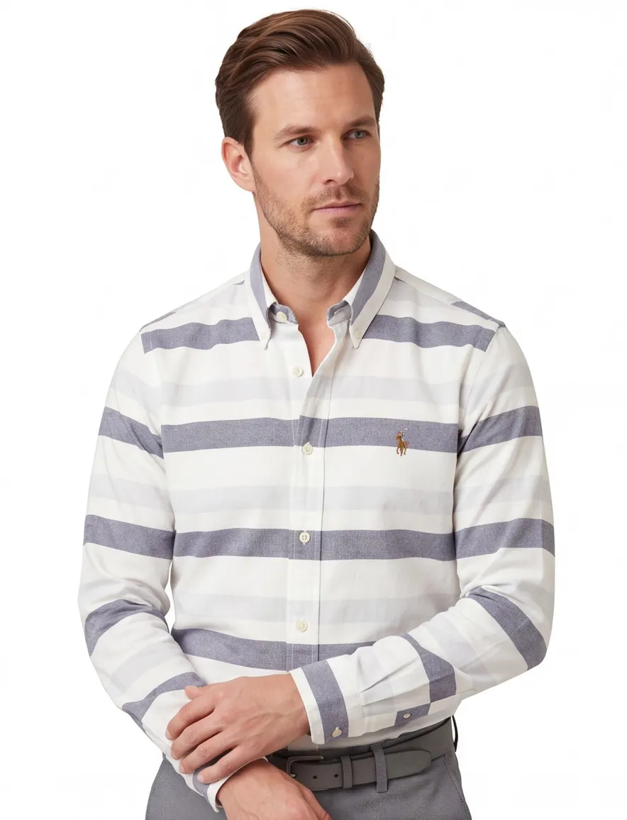Polo Ralph Lauren casual overhemd normale fit grijs gestreept katoen