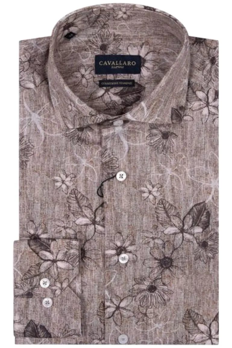 Cavallaro overhemd slim fit bruin bloemenprint katoen