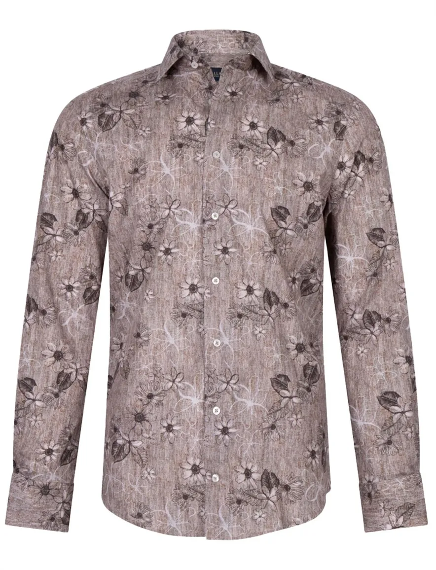 Cavallaro overhemd slim fit bruin bloemenprint katoen