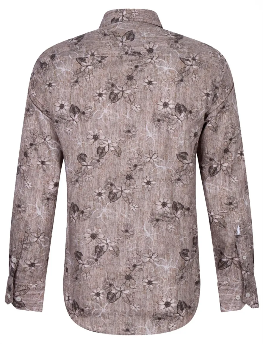 Cavallaro overhemd slim fit bruin bloemenprint katoen