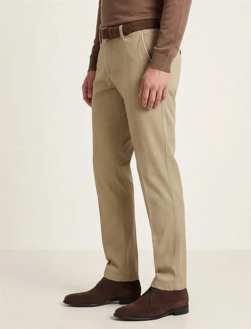 M.E.N.S. katoenen broek khaki effen katoen-stretch Meran U