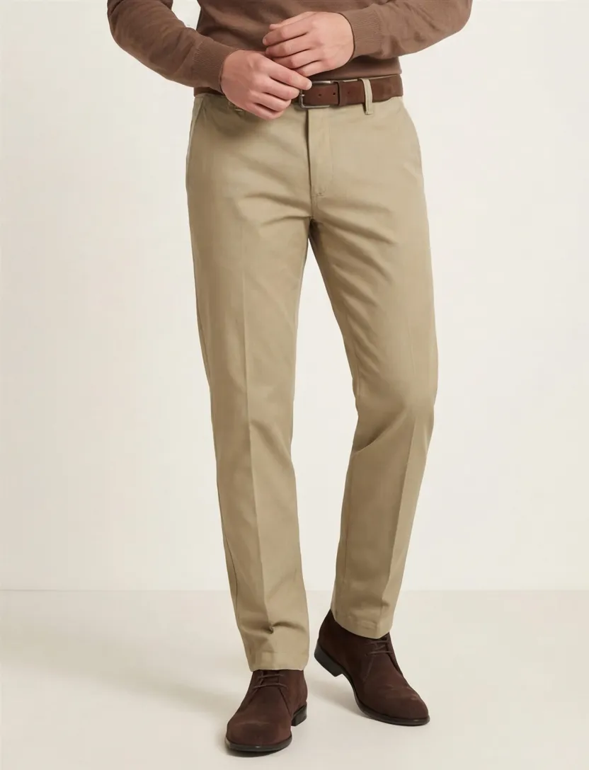 M.E.N.S. katoenen broek khaki effen katoen-stretch Meran U