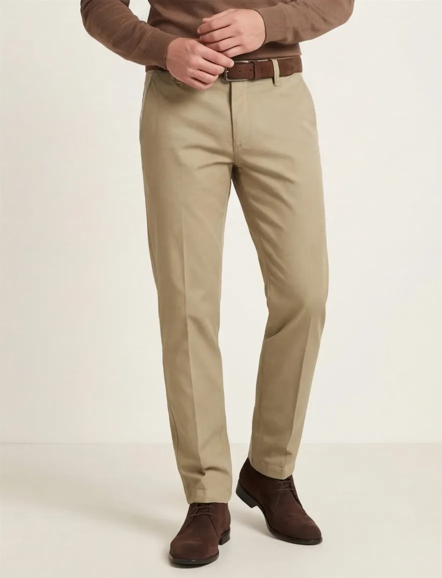 M.E.N.S. katoenen chino khaki effen katoen Meran U wijde fit
