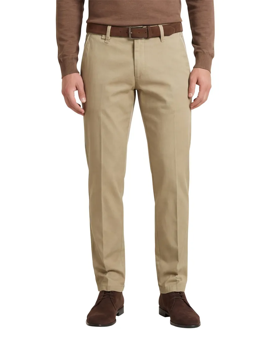 M.E.N.S. katoenen broek khaki effen katoen-stretch Meran U