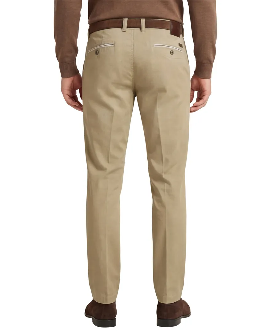 M.E.N.S. katoenen broek khaki effen katoen-stretch Meran U