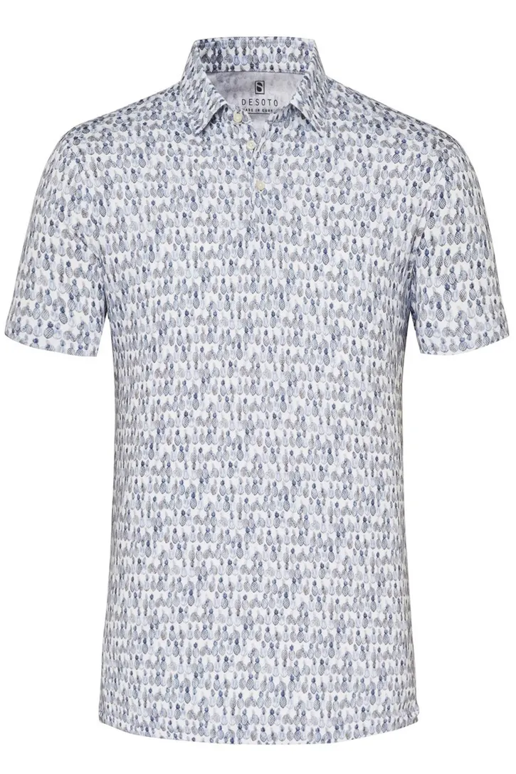 Desoto polo blauw geprint pineapple katoen slim fit