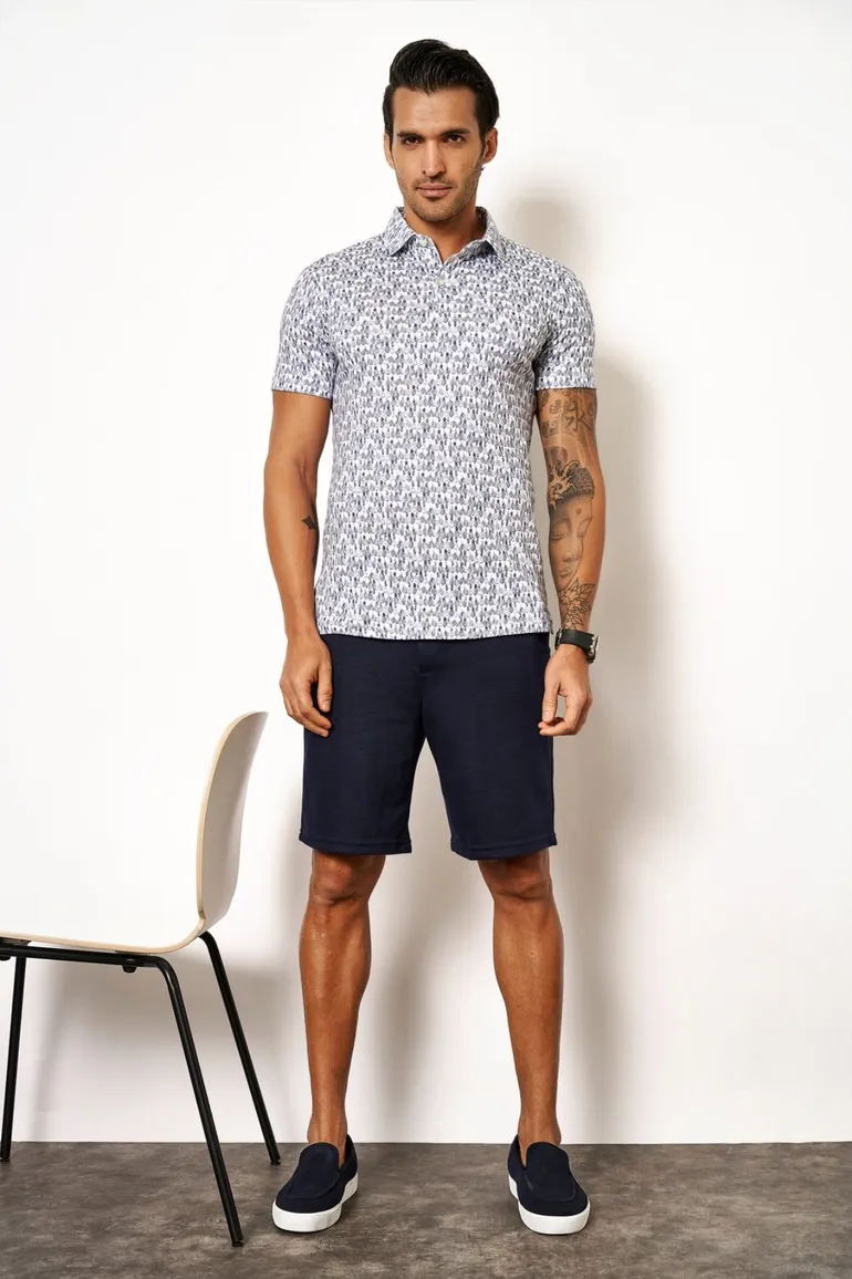 polo Desoto wit geprint katoen slim fit