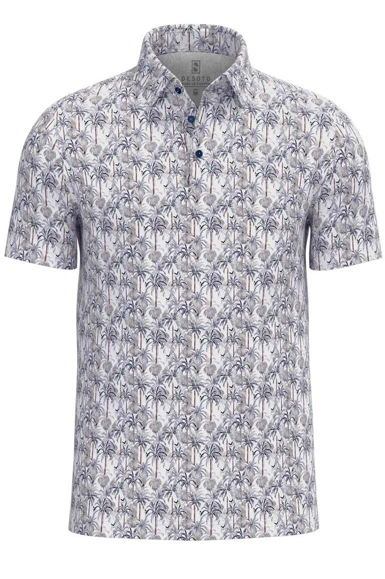 Desoto polo slim fit blauw geprint surf mood katoen