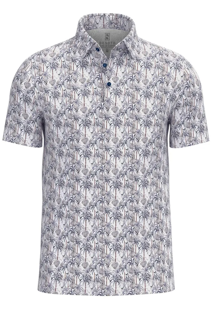 Desoto poloshirt blauw geprint surf katoen slim fit