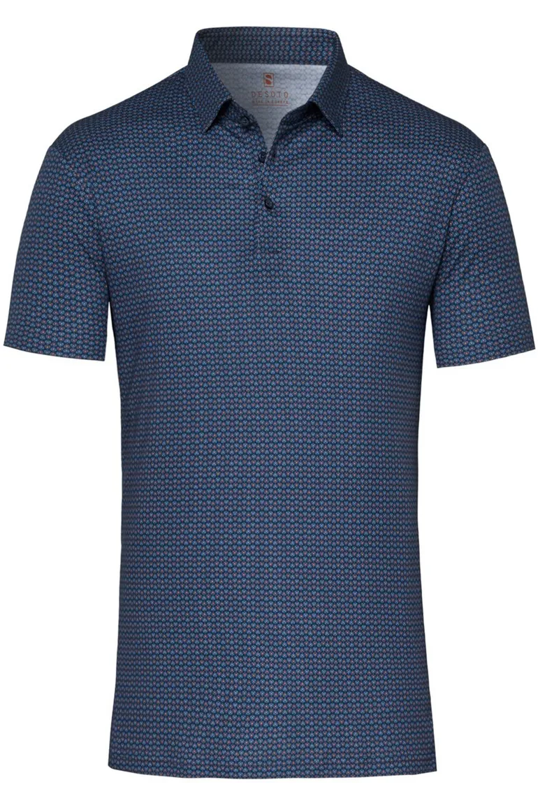 polo Desoto donkerblauw geprint katoen slim fit