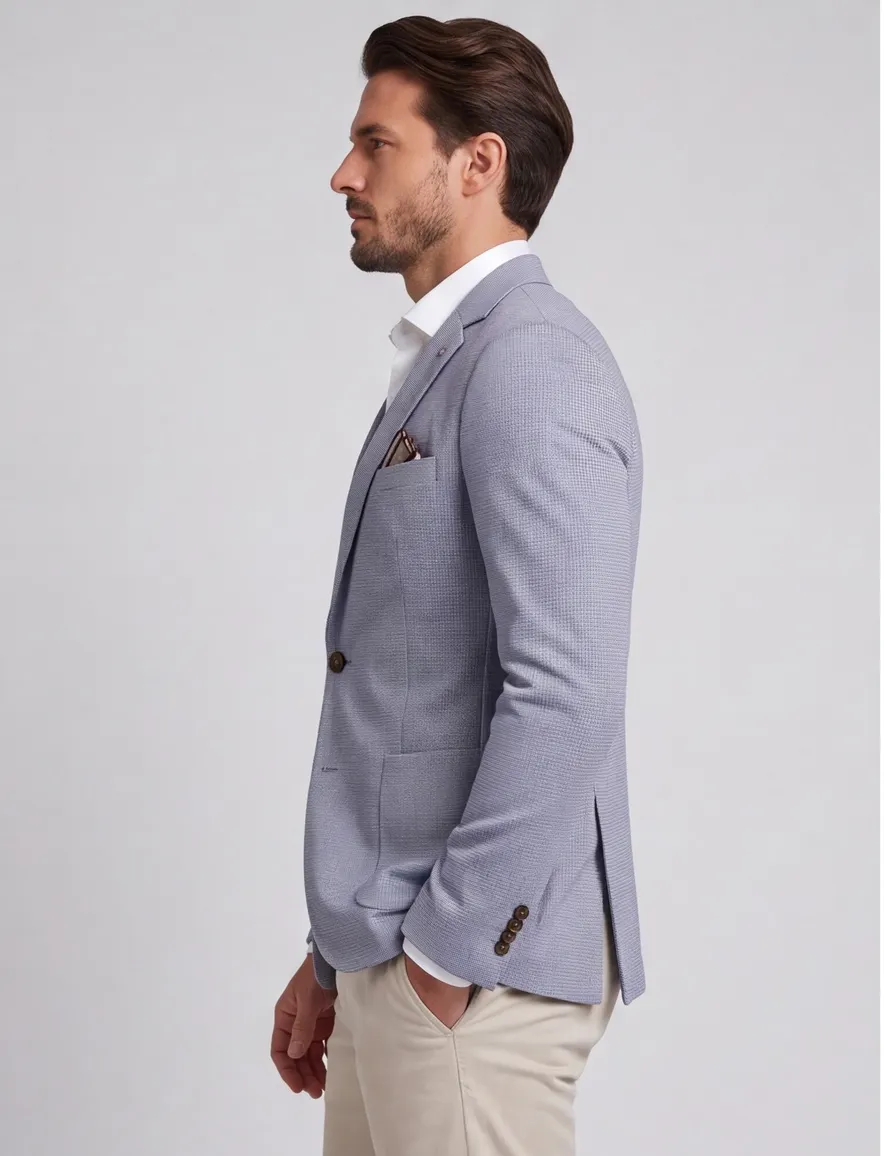 Born With Appetite colbert blauw gemêleerd slim fit met zakken