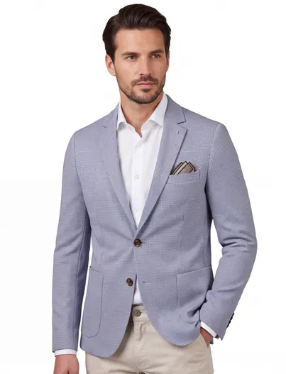 Born With Appetite Born With Appetite colbert slim fit blauw gemêleerd borstzak