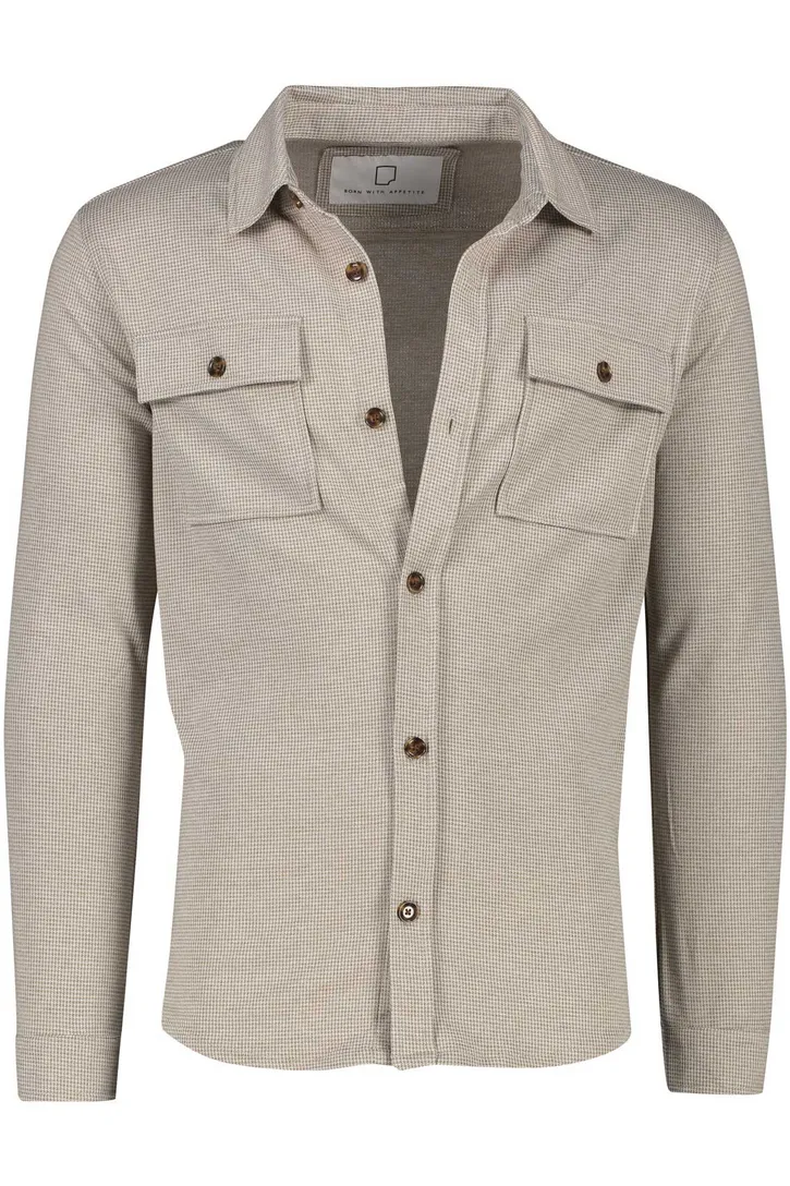 Born With Appetite overshirt khaki effen dubbele borstzak