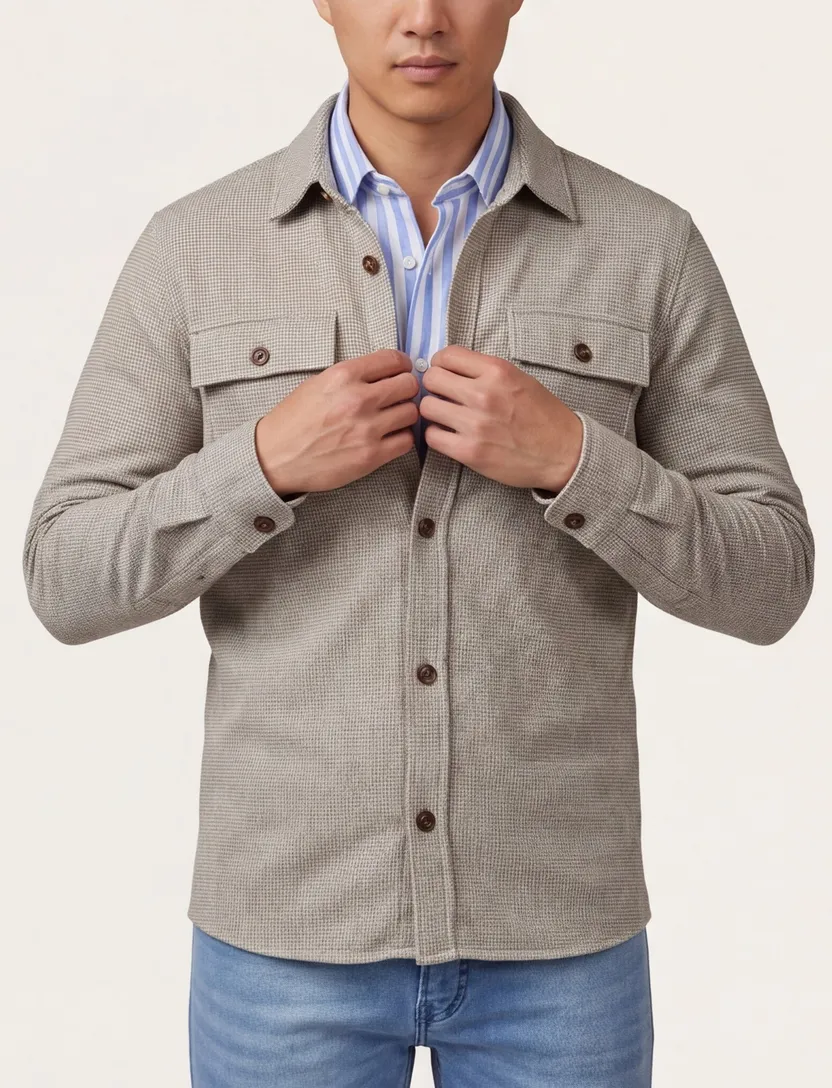 Born With Appetite overshirt khaki effen dubbele borstzak