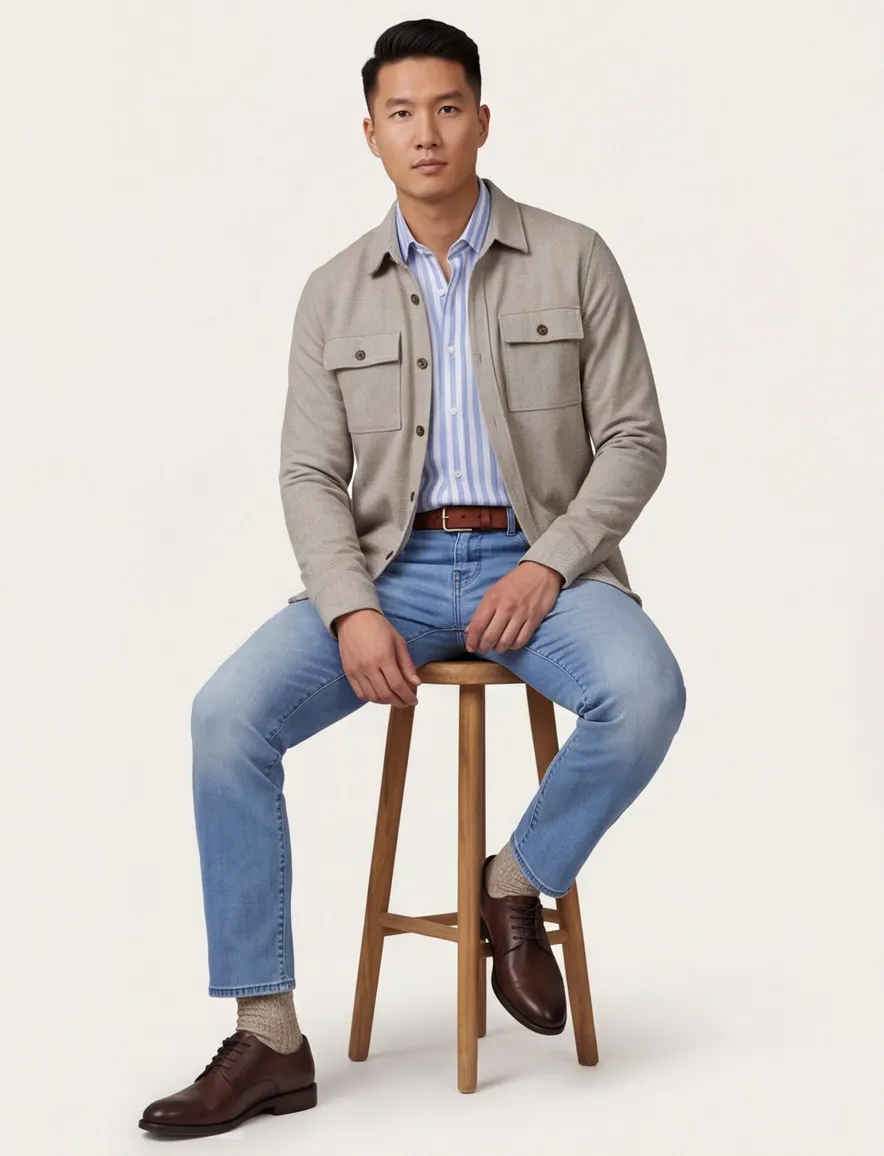Born With Appetite casual overshirt normale fit khaki effen