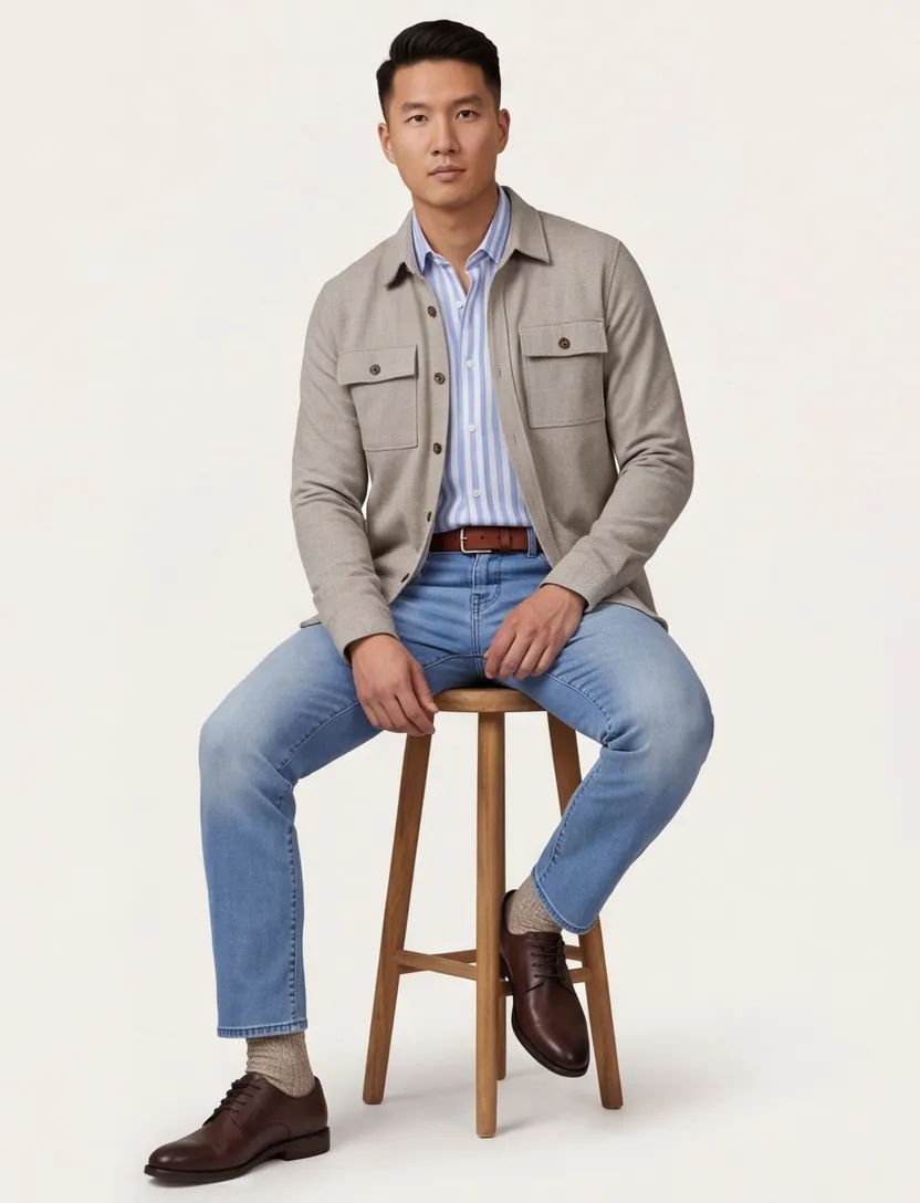 Born With Appetite overshirt khaki effen dubbele borstzak
