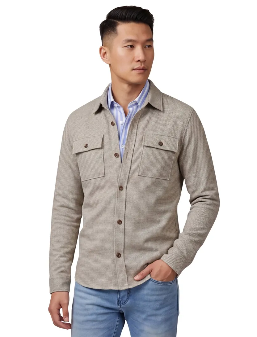 Born With Appetite overshirt khaki effen dubbele borstzak