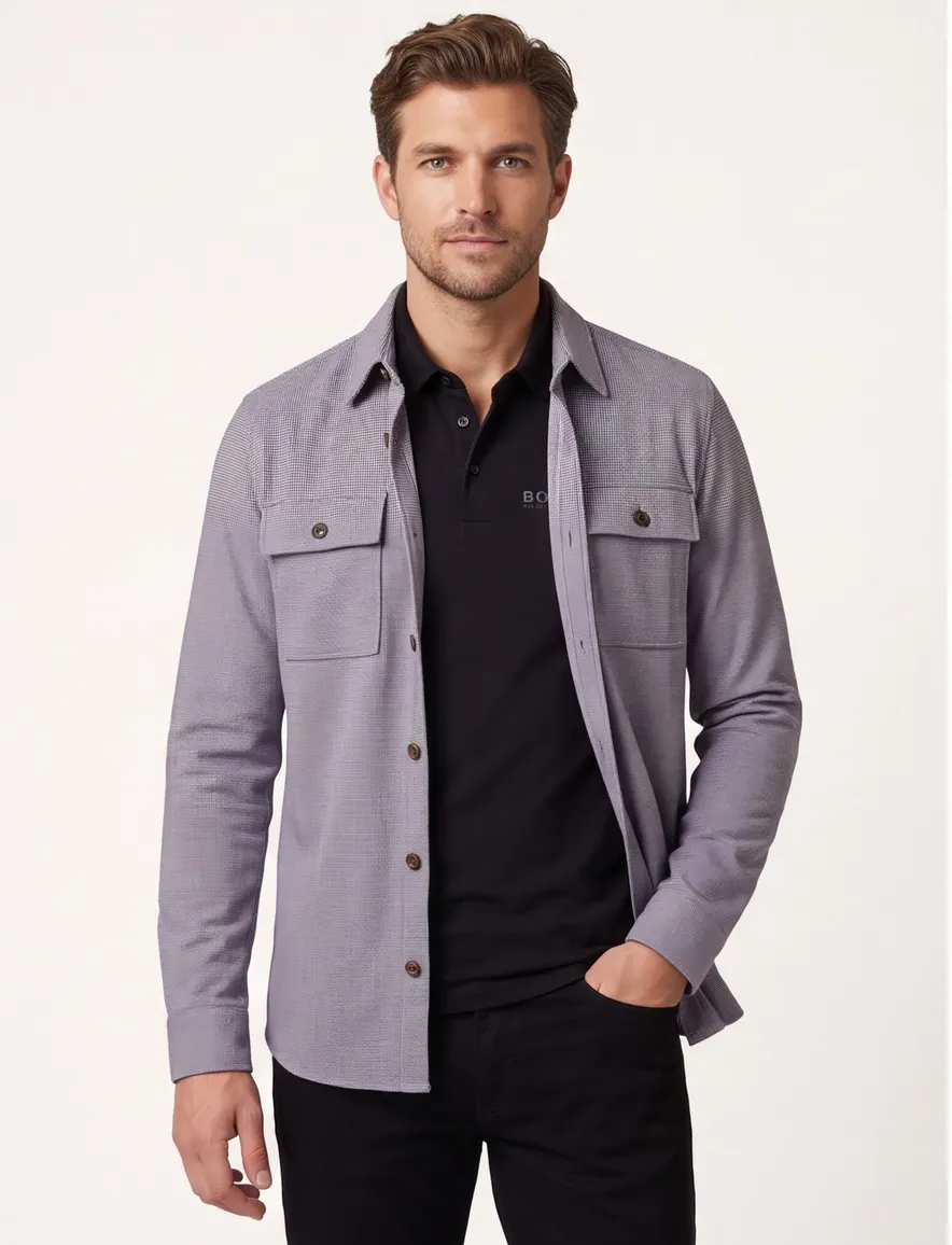 Born With Appetite casual overshirt normale fit grijs wit geprint