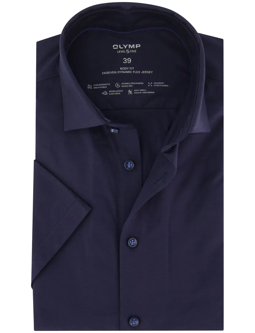 katoenen overhemd korte mouw Olymp effen donkerblauw