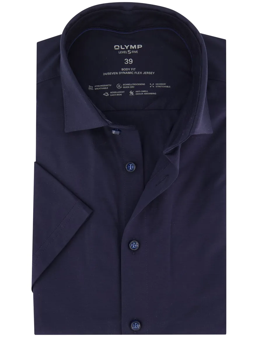 Olymp slim fit overhemd korte mouw donkerblauw effen