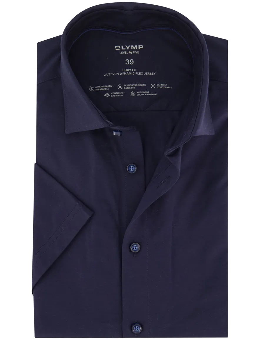overhemd korte mouw donkerblauw Olymp Level Five body fit