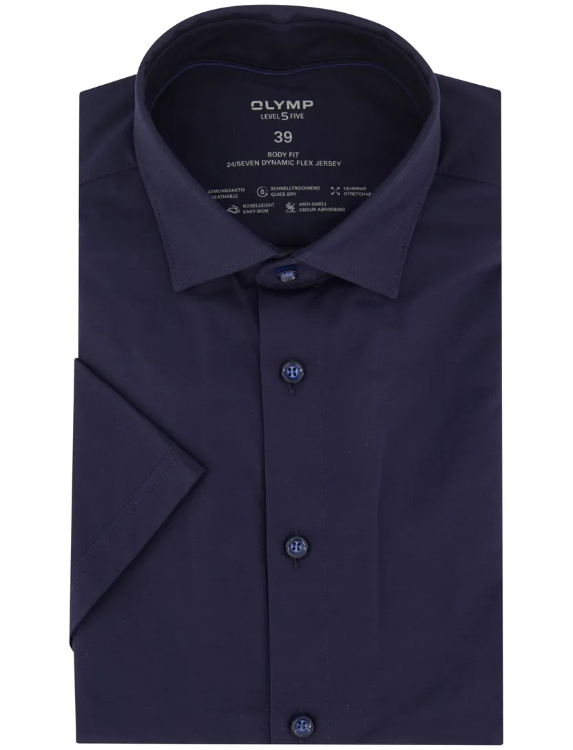 katoenen overhemd korte mouw Olymp effen donkerblauw