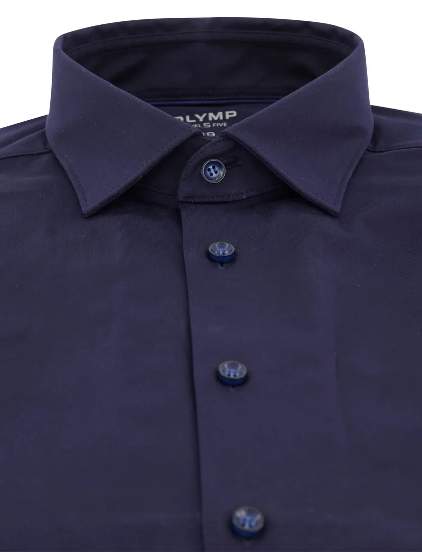 katoenen overhemd korte mouw Olymp effen donkerblauw