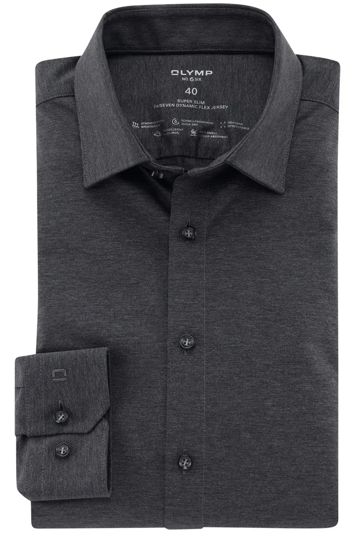 Olymp No. Six 24/Seven donkergrijs jersey katoenen overhemd