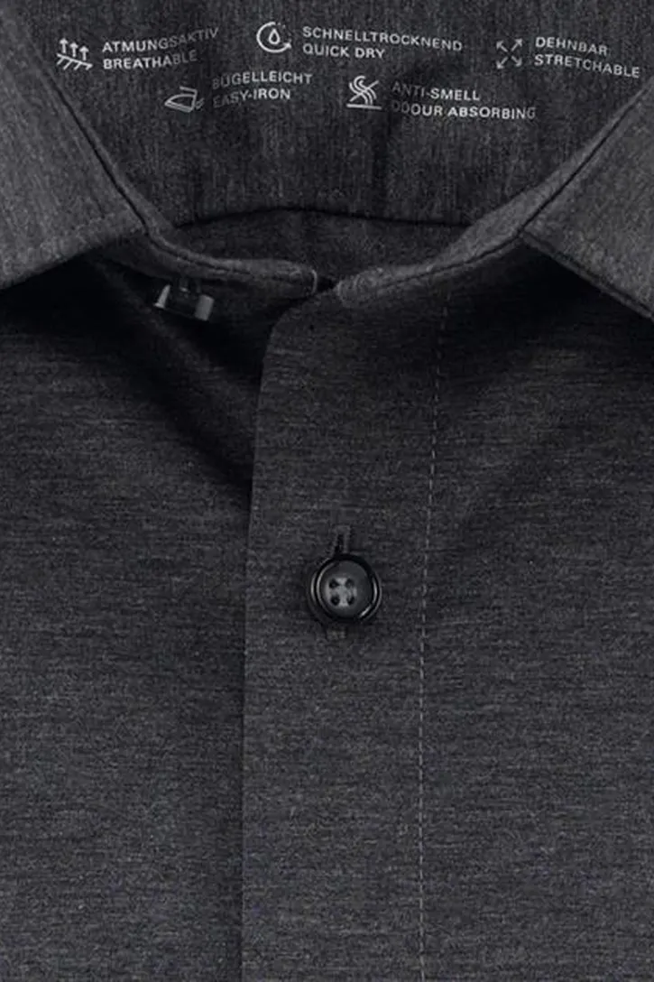 Olymp No. Six 24/Seven donkergrijs jersey katoenen overhemd
