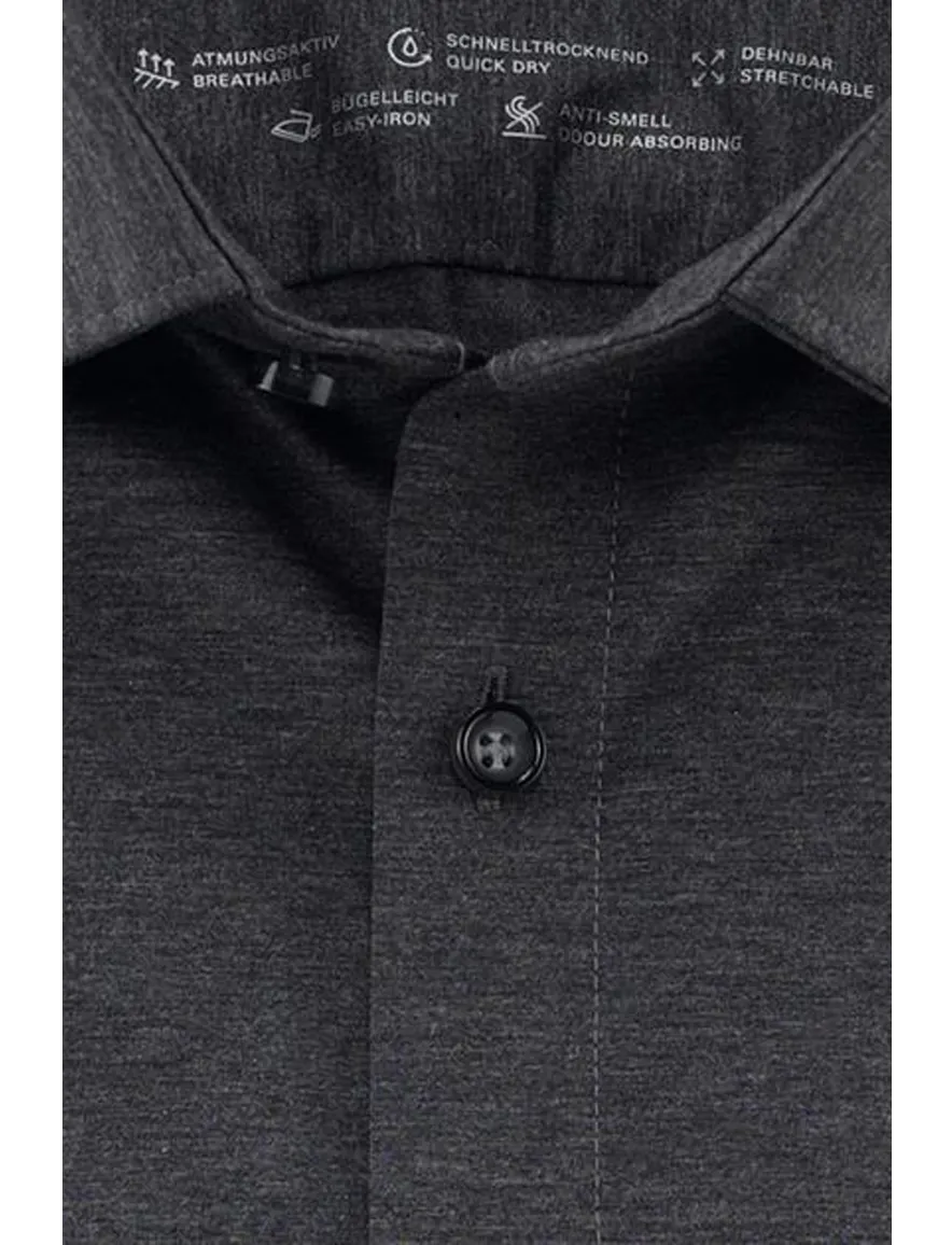 Olymp No. Six 24/Seven donkergrijs jersey overhemd katoen