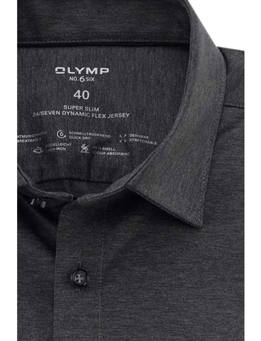 Olymp No. Six 24/Seven donkergrijs jersey overhemd katoen