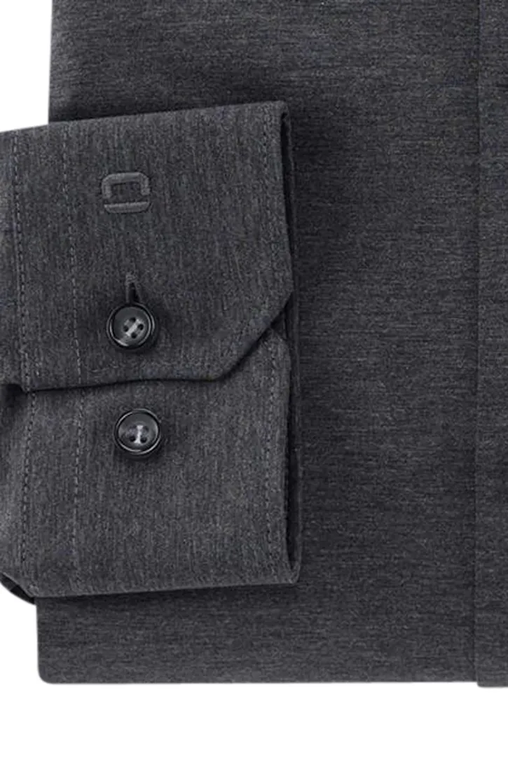 Olymp No. Six 24/Seven donkergrijs jersey katoenen overhemd