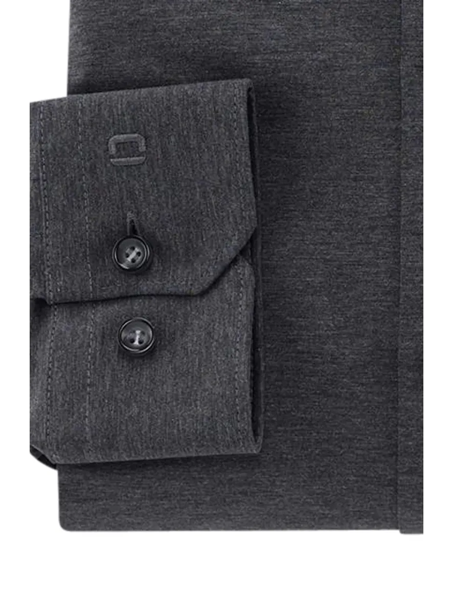 Olymp No. Six 24/Seven donkergrijs jersey overhemd katoen