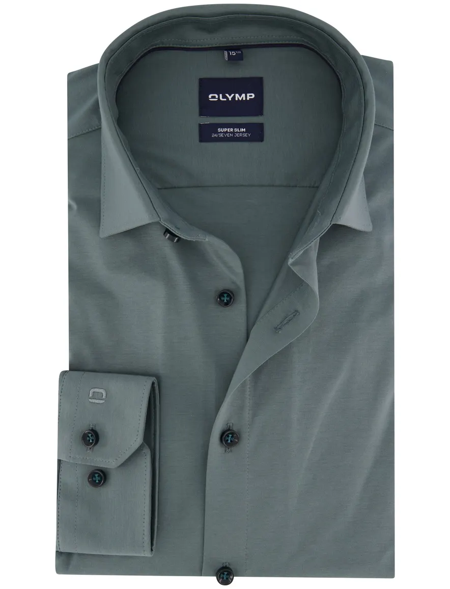 Olymp overhemd groen stretch jersey