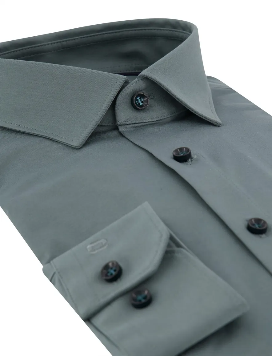Olymp overhemd groen stretch jersey