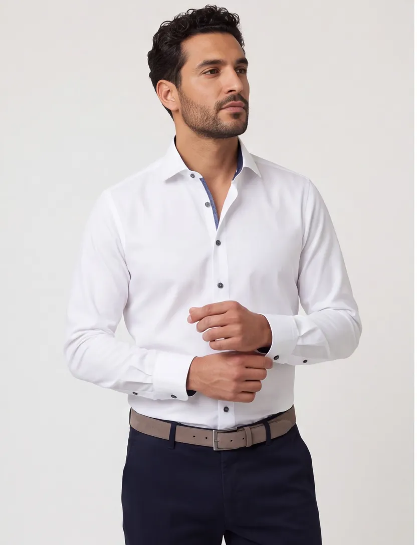Olymp overhemd body fit wit effen wide collar
