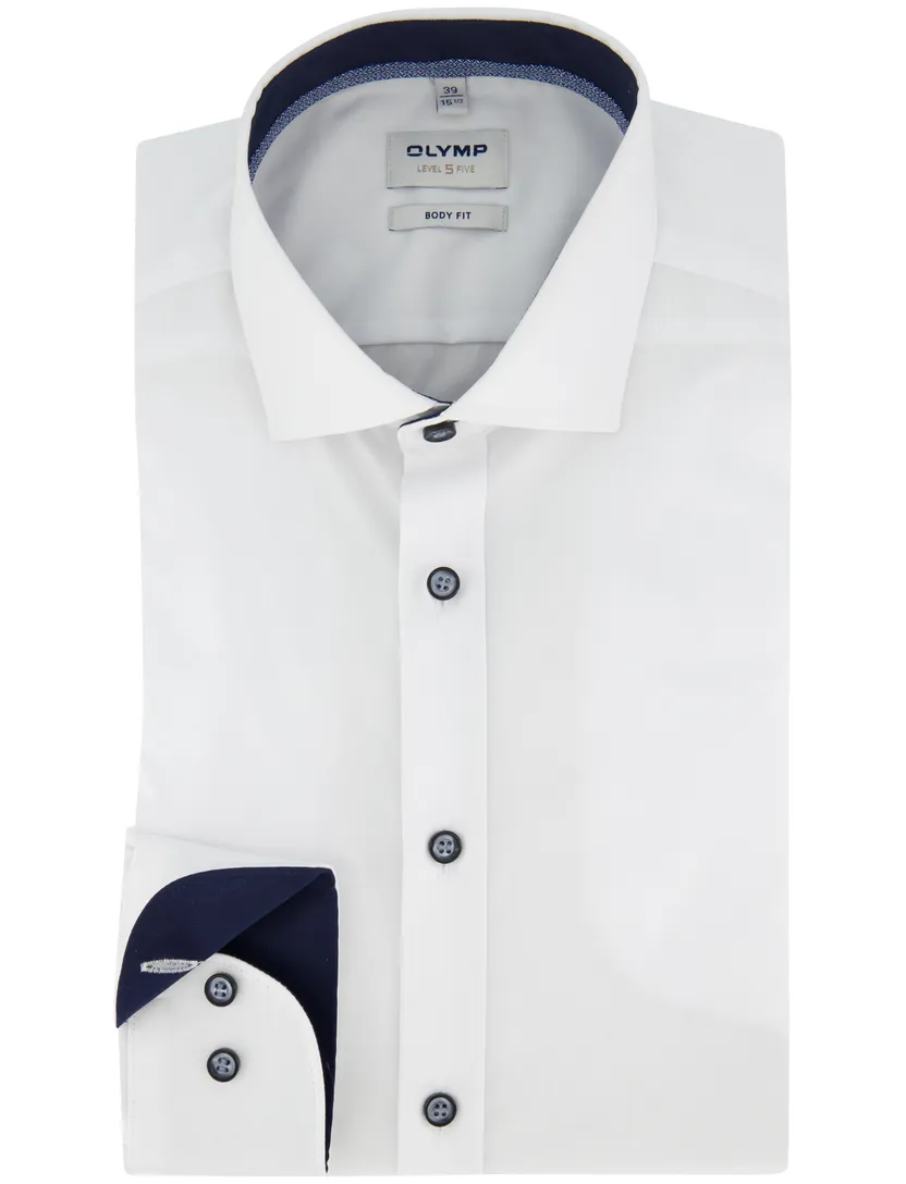 Olymp overhemd body fit wit effen wide collar