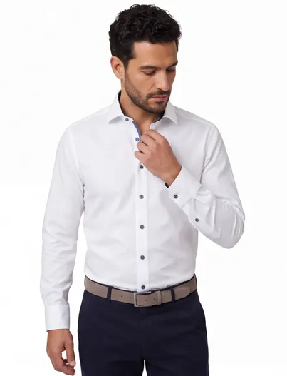 Olymp Olymp overhemd body fit wit effen wide collar