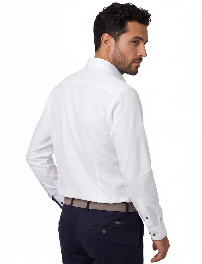 Olymp overhemd body fit wit effen wide collar