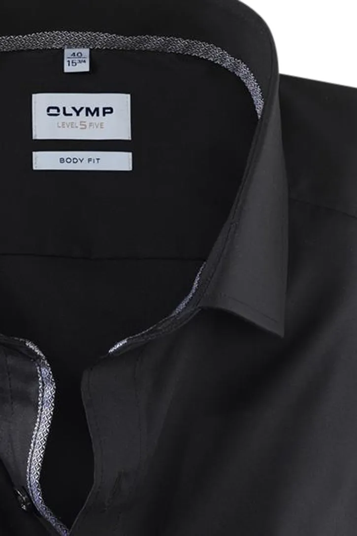 Olymp katoenen overhemd Level Five Comfort Stretch zwart