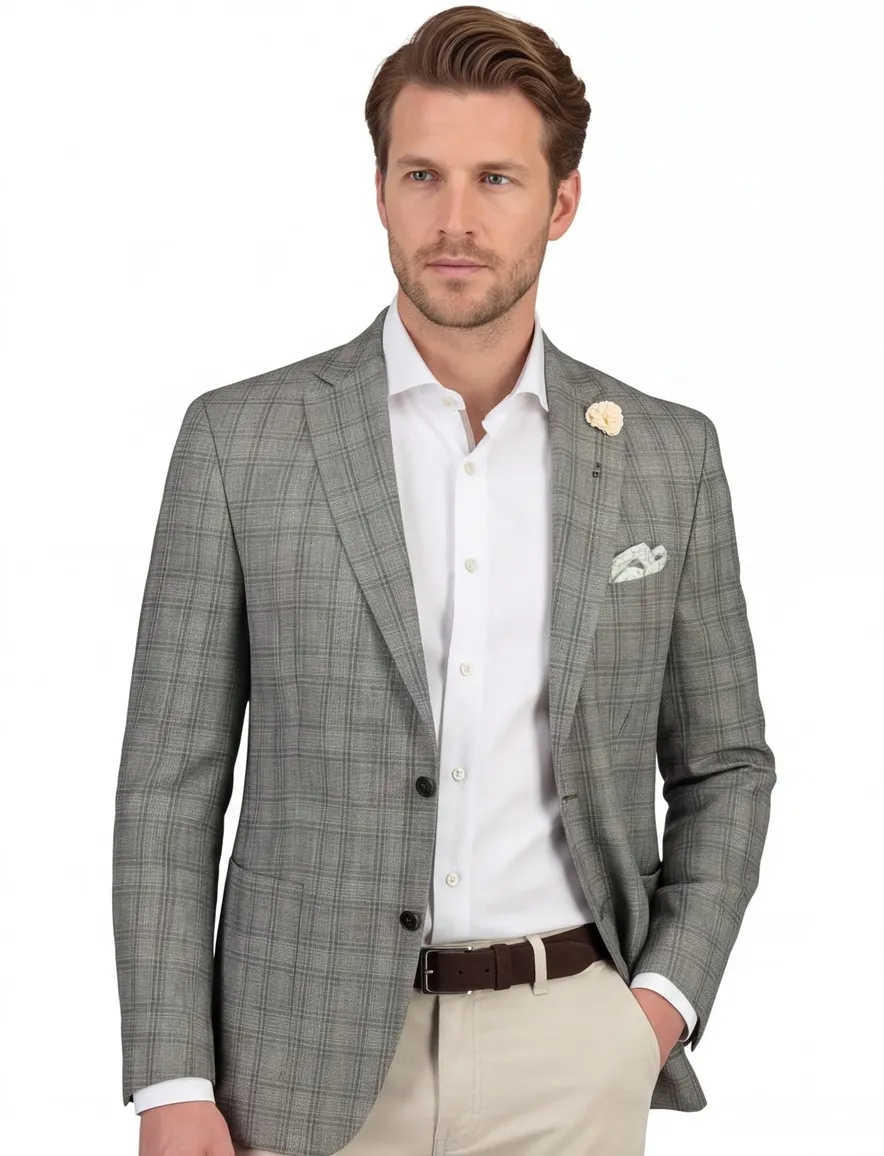 Carl Gross Sakko colbert groen geruit linnen perfect match normale fit