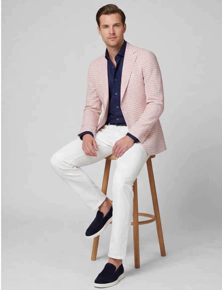 Carl Gross colbert roze wit geruit