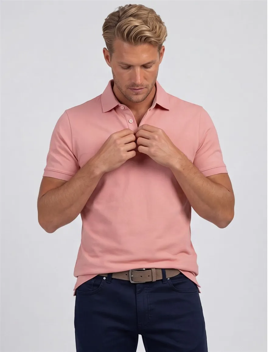 Portofino polo korte mouw normale fit roze effen katoen
